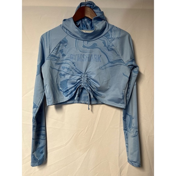 Gymshark Blue Cropped Ruched Hoodie - Picture 1 of 3